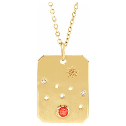 14k Yelllow Gold Taurus Constellation Necklace With Fire Opal and Diamonds