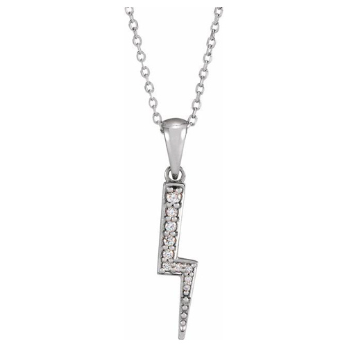 14k White Gold 1/10 ct tw Diamond Lightning Bolt Necklace
