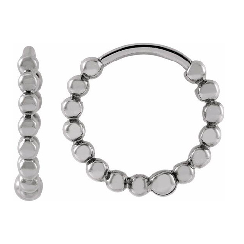 14K White Gold Beaded Hoop Earrings 3/8in