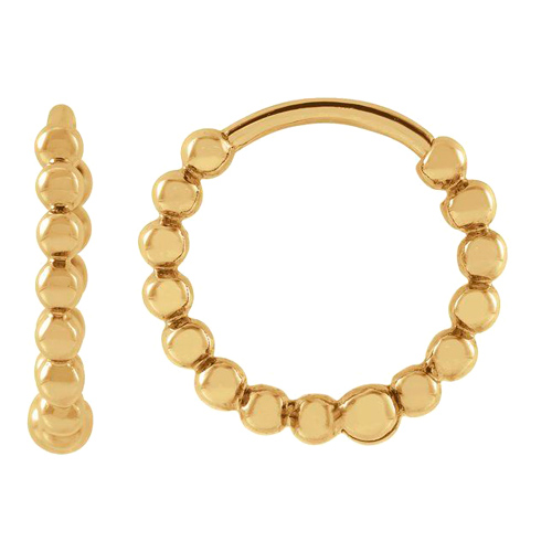 14k Yellow Gold Beaded Hoop Earrings 3/8in