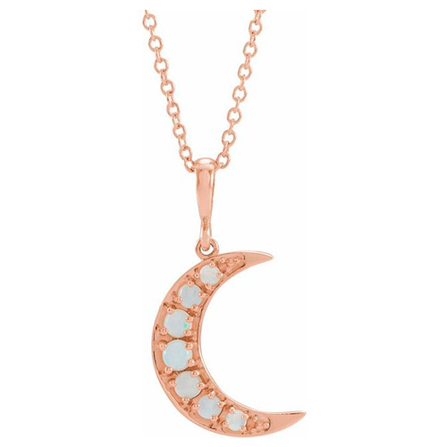 14k Rose Gold Opal Crescent Moon Necklace