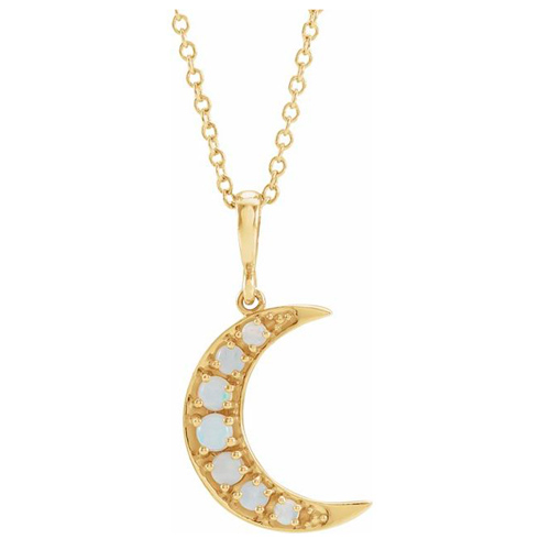 14k Yellow Gold Opal Crescent Moon Necklace