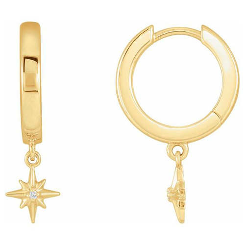 14k Yellow Gold .0075 ct tw Diamond Celestial Hinged Hoop Earrings