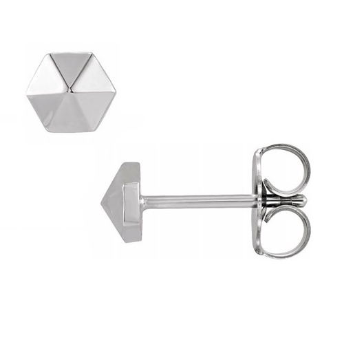 14k White Gold Beveled Hexagon Earrings
