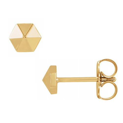 14k Yellow Gold Beveled Hexagon Earrings