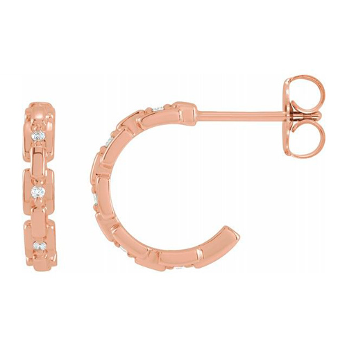 14k Rose Gold .04 CTW Diamond Chain Link Huggie Hoop Earrings