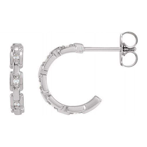 14k White Gold .04 CTW Diamond Chain Link Hoop Earrings