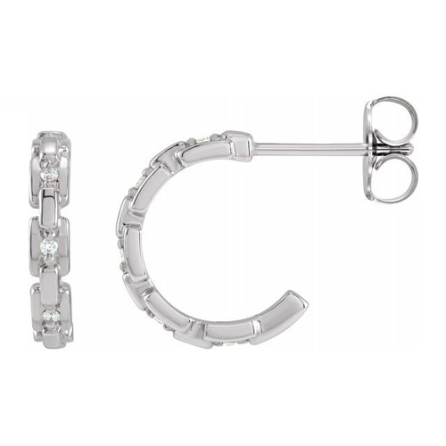 14k White Gold .04 CTW Diamond Chain Link Huggie Hoop Earrings