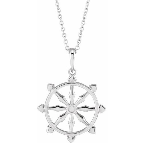 14k White Gold Dharmachakra Wheel Necklace