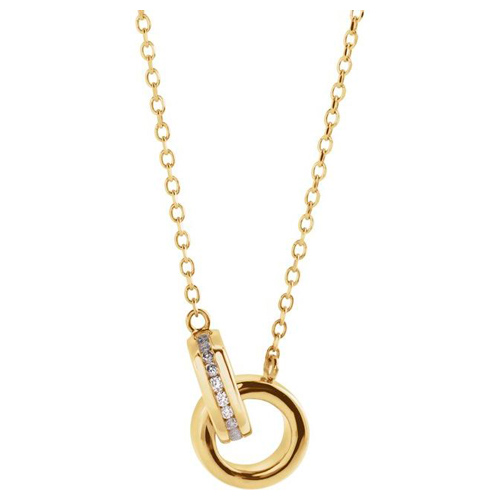 14k Yellow Gold .08 ct tw Diamond Interlocking Circles Necklace