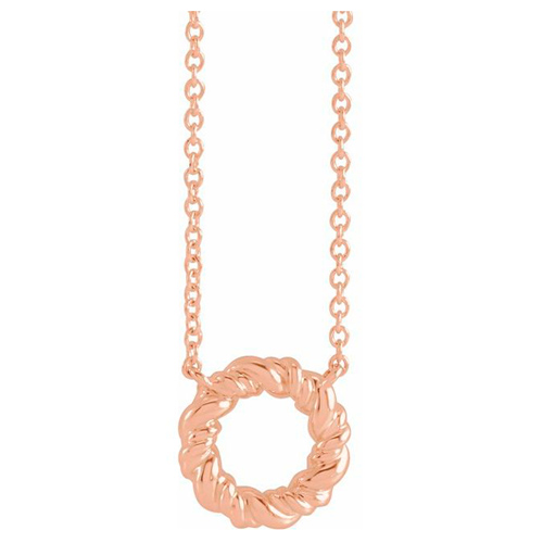 14k Rose Gold Small Rope Circle Necklace