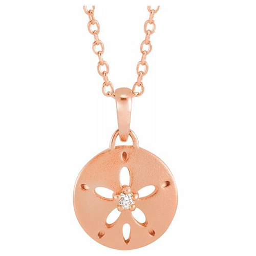 14k Rose Gold .02 ct Diamond Sand Dollar Necklace