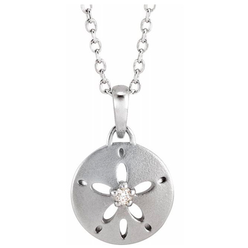 14k White Gold .02 ct Diamond Sand Dollar Necklace