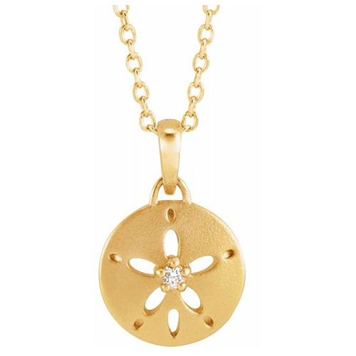 14k Yellow Gold .02 ct Diamond Sand Dollar Necklace
