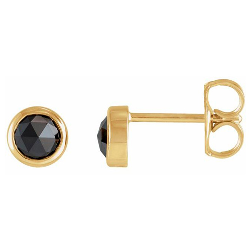 14k Yellow Gold 0.50 ct tw Rose-Cut Natural Black Diamond Bezel Stud Earrings