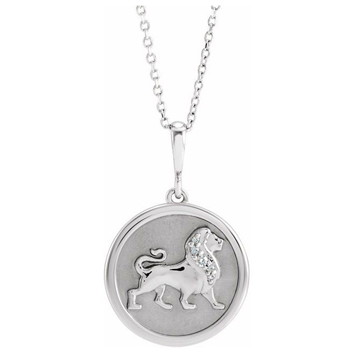 14k White Gold .02 ct tw Diamond Lion Necklace
