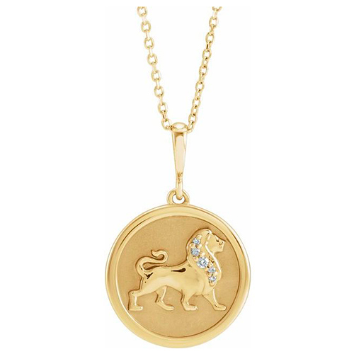 14k Yellow Gold .02 ct tw Diamond Lion Necklace