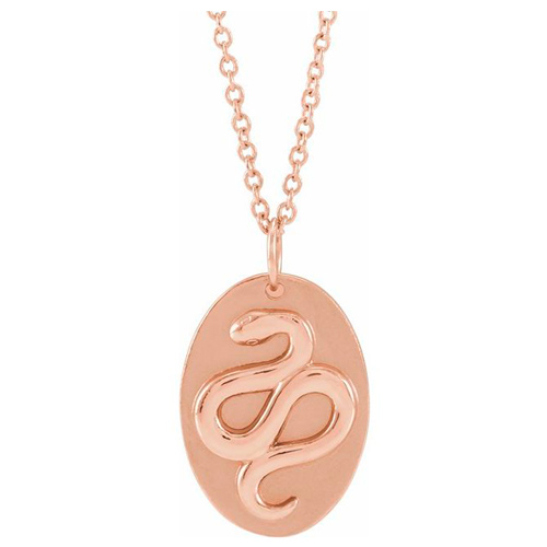 14k Rose Gold Oval Snake Medallion Necklace