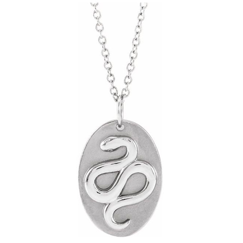 14k White Gold Oval Snake Medallion Necklace