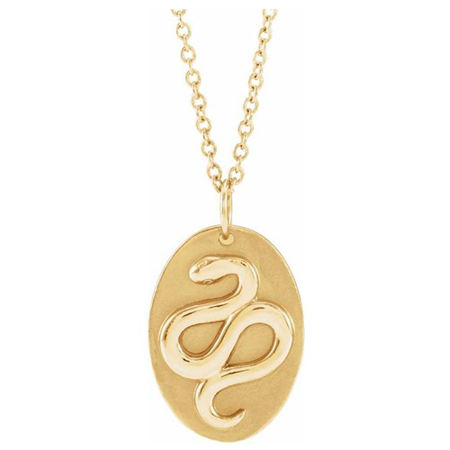 14k Yellow Gold Oval Snake Medallion Necklace