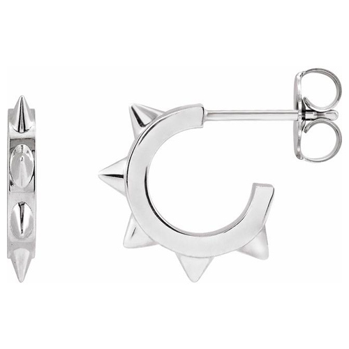 14k White Gold Spike Hoop Earrings