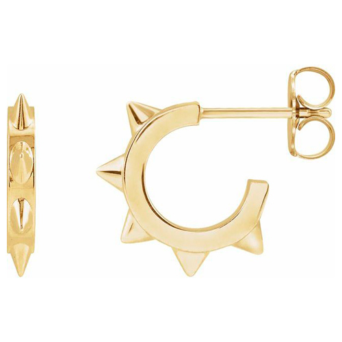 14k Yellow Gold Spike Hoop Earrings