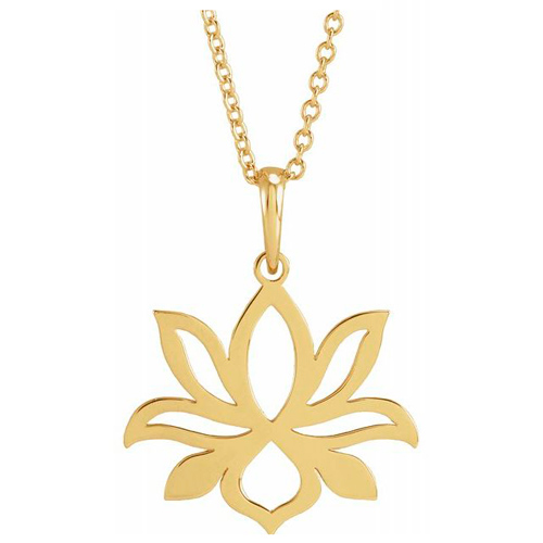 14K Yellow Gold Small Lotus Flower Necklace