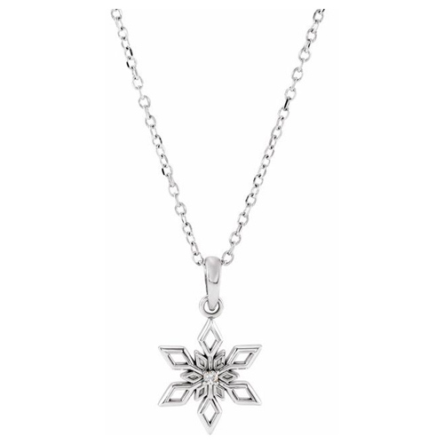 14k White Gold .01 ct Diamond Snowflake Necklace