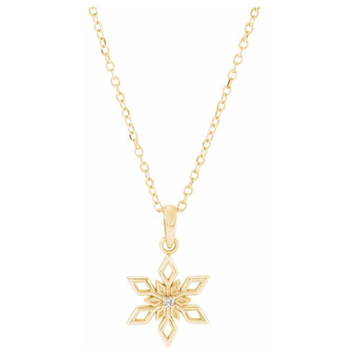 14k Yellow Gold .01 ct Diamond Snowflake Necklace