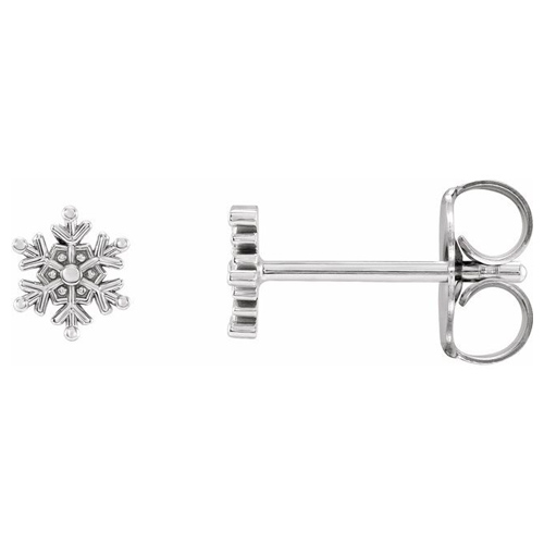 14k White Gold Very Small Snowflake Earrings