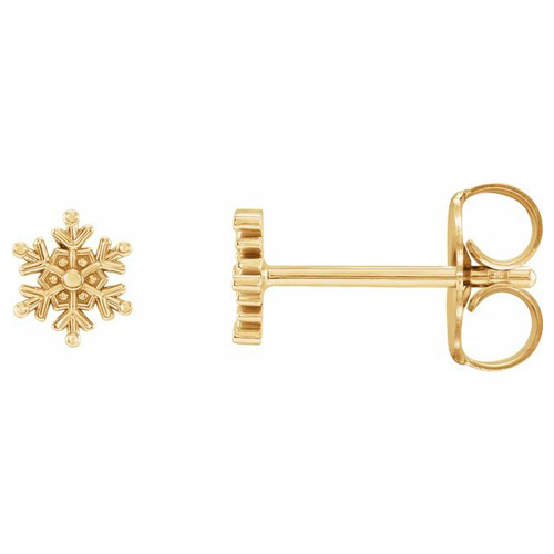 14k Yellow Gold Very Small Snowflake Earrings