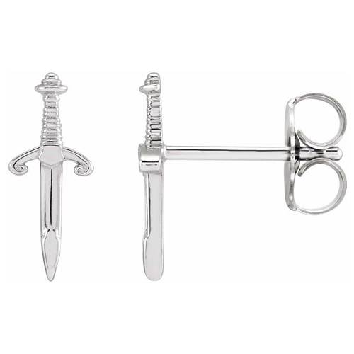 14k White Gold Dagger Earrings