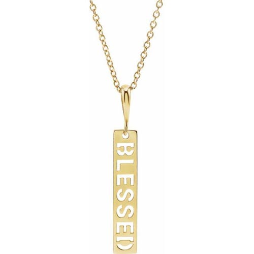 14k Yellow Gold Blessed Bar Necklace