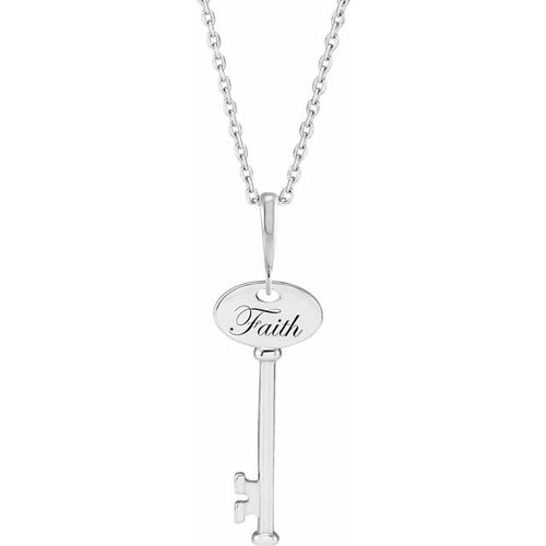 14k White Gold Faith Key Necklace