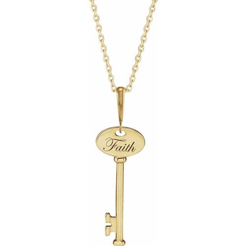 14k Yellow Gold Faith Key Necklace