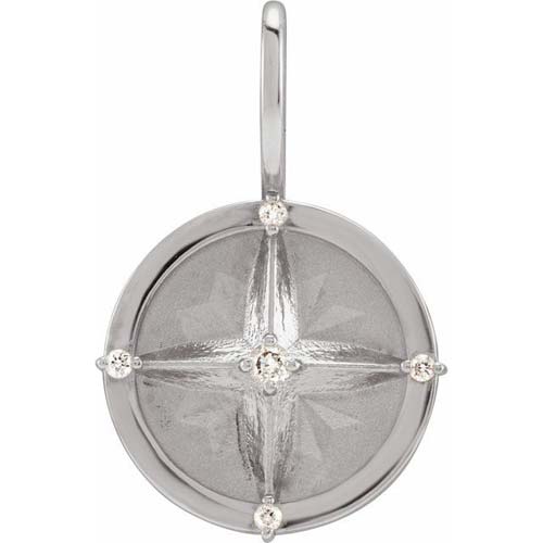 14k White Gold .03 ct tw Diamond Compass Charm 1/2in