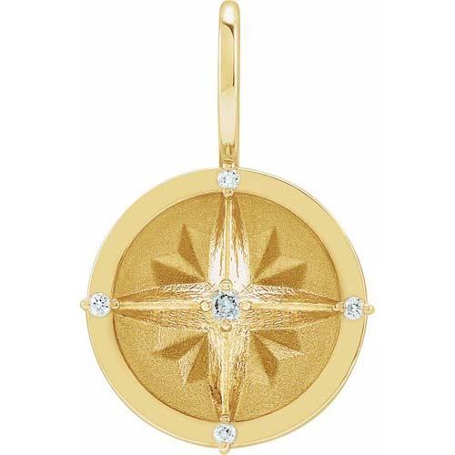 14k Yellow Gold .03 ct tw Diamond Compass Charm 1/2in