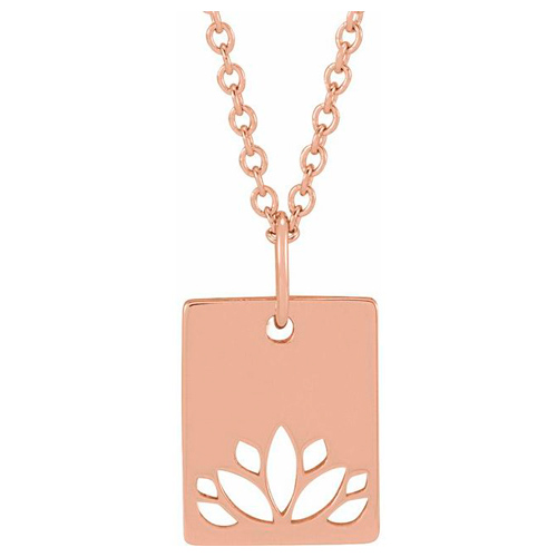 14k Rose Gold Cut-out Lotus Dog Tag Necklace