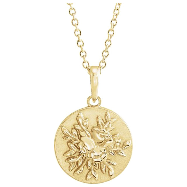 14k Yellow Gold Small Floral Medallion Necklace