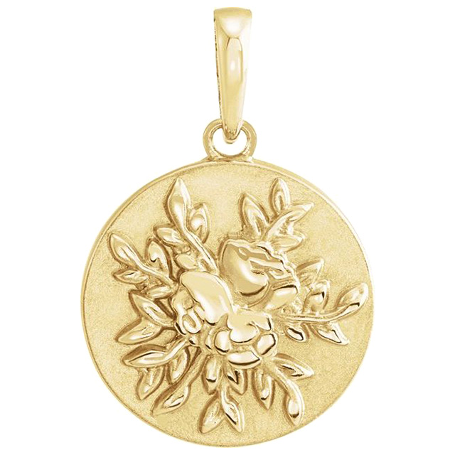 14k Yellow Gold Small Floral Medal Pendant