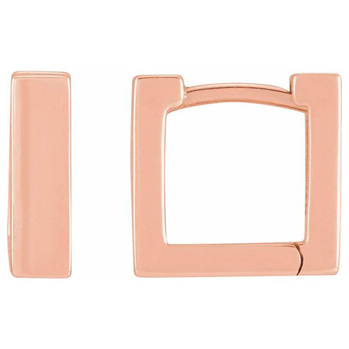 14k Rose Gold Square Hoop Huggie Earrings  10mm