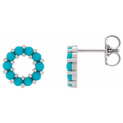 14k White Gold Turquoise Halo Earrings