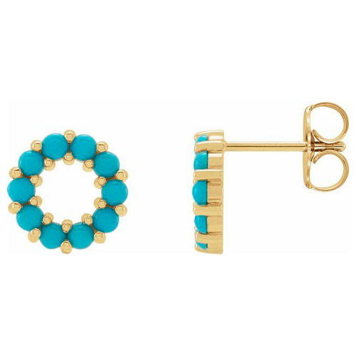 14k Yellow Gold Turquoise Halo Earrings