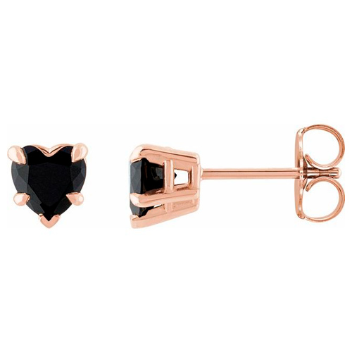 14k Rose Gold 5mm Black Onyx Heart Stud Earrings 