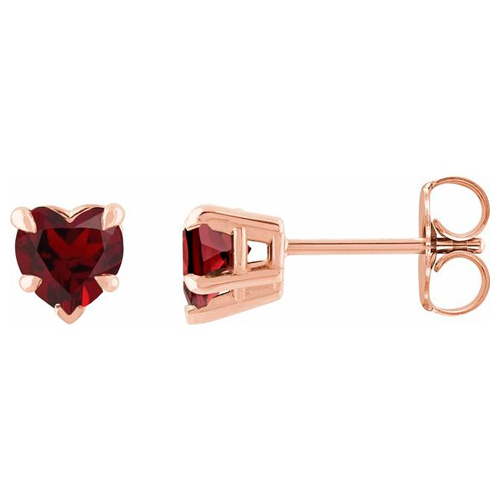 14k Rose Gold 5mm Garnet Heart Stud Earrings 