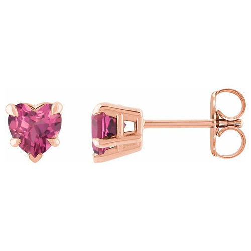 14k Rose Gold 5mm Pink Tourmaline Heart Stud Earrings