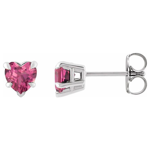 14k White Gold 5mm Pink Tourmaline Heart Stud Earrings 
