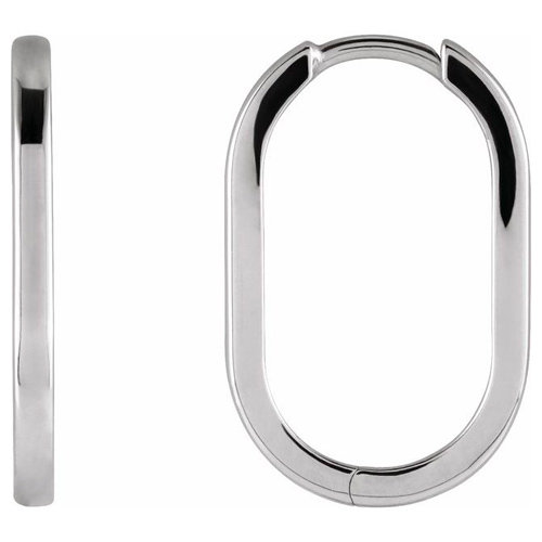 14k White Gold Elongated Oval Huggie Earrings 3/4in
