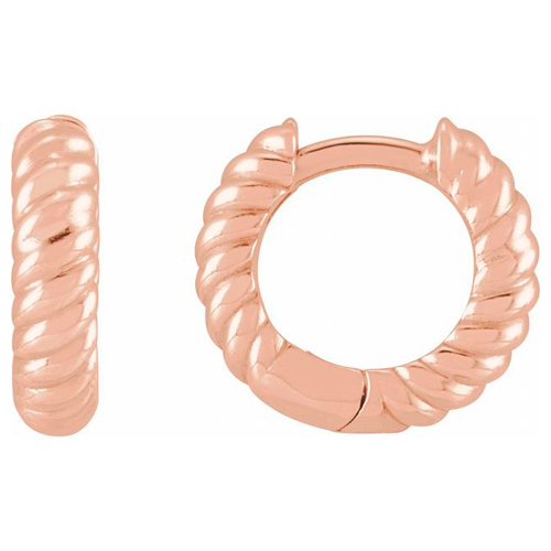 14k Rose Gold Small Rope Huggie Hoop Earrings