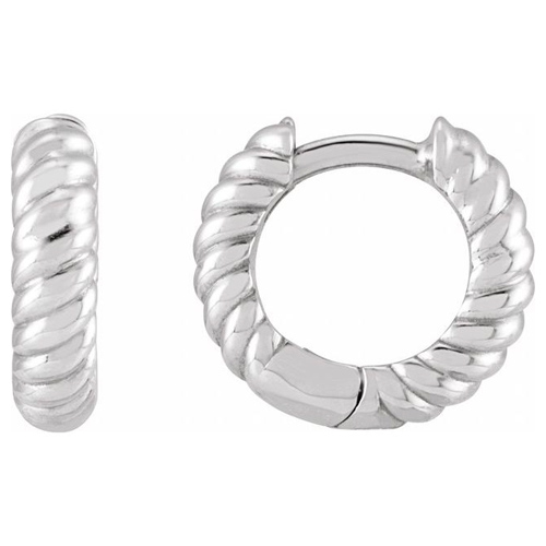 14k White Gold Small Rope Huggie Hoop Earrings
